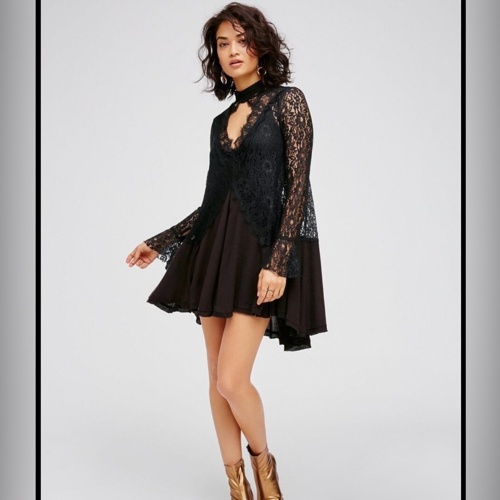 Free people black lace flowy top